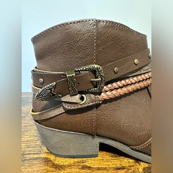 Pop Womens Brown Santiago Block Heel Booties NWT Various Sizes - Picture 5 of 9